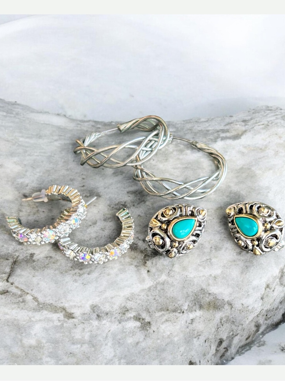 Vintage SilverTone Earring Lot/Turquoise/AB